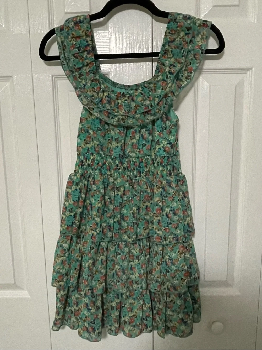 Girls' Teal Floral Ruffle Tiered Dress